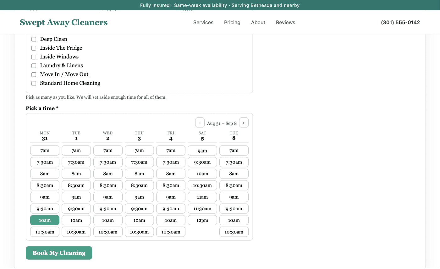 Online Booking Form