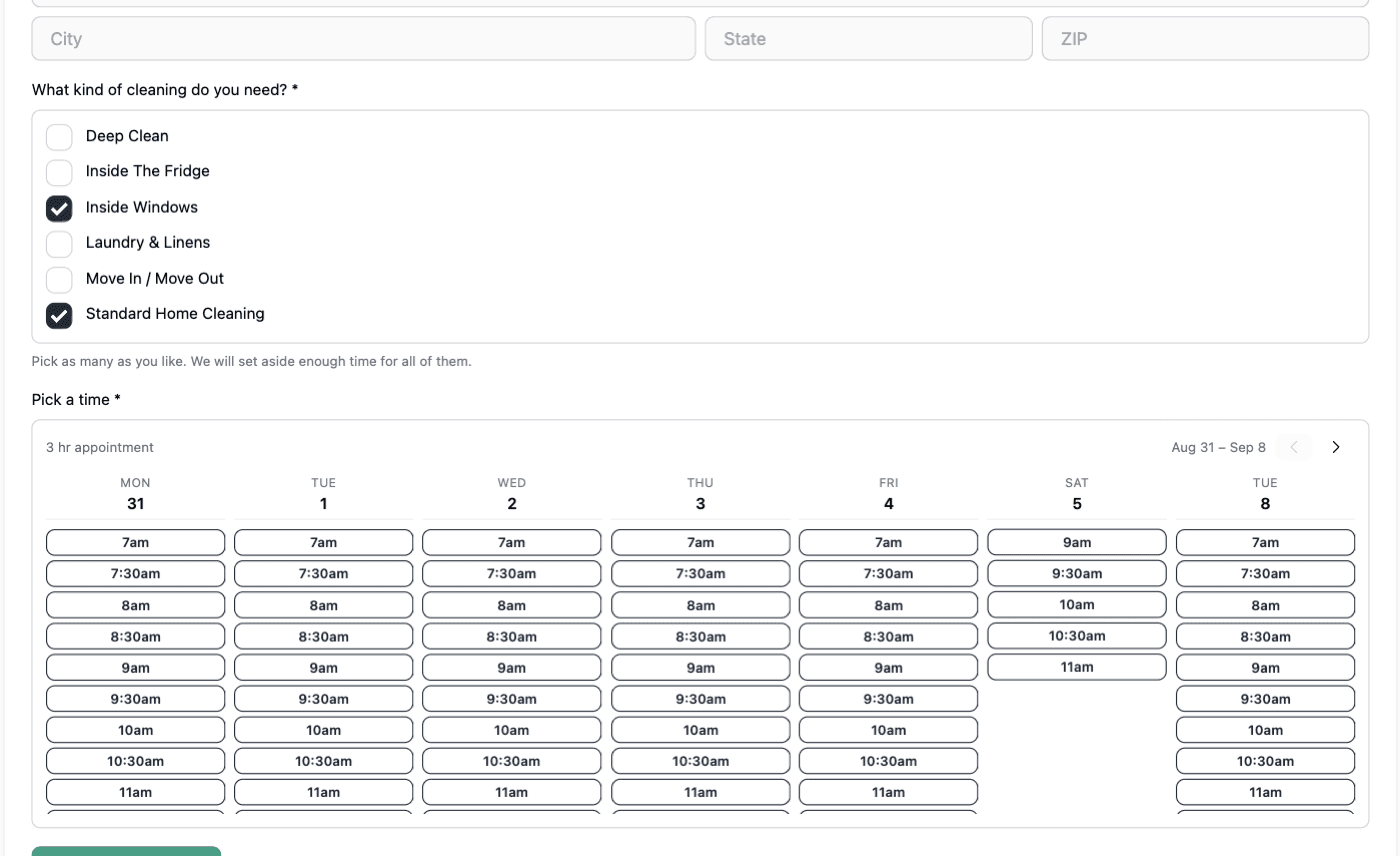 Service Picker with Durations