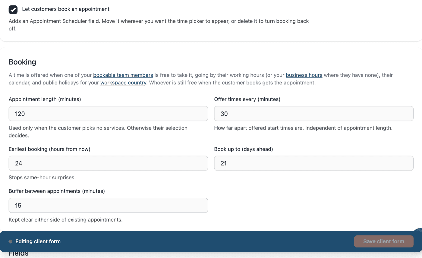 Booking Settings