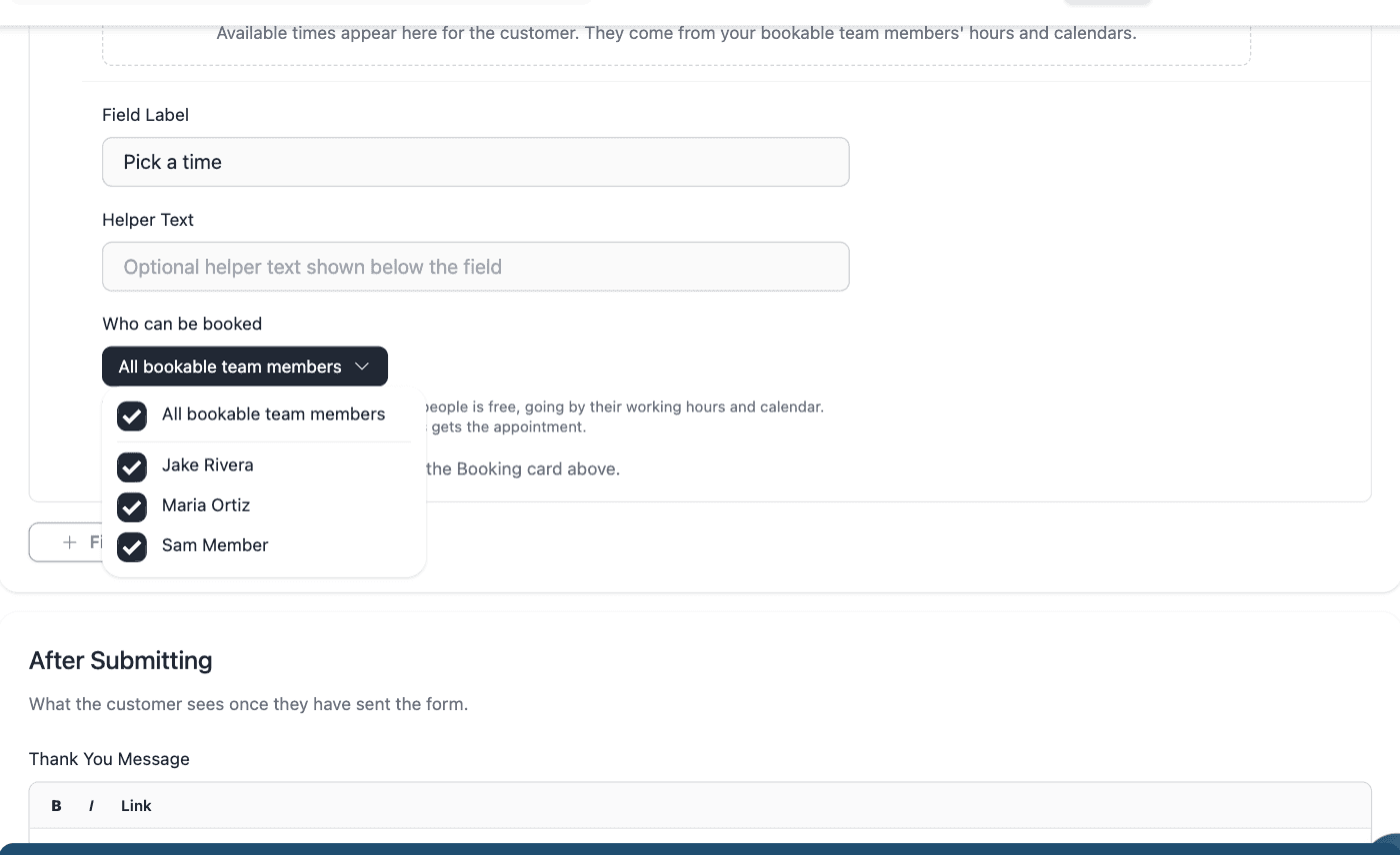 Bookable Team Members