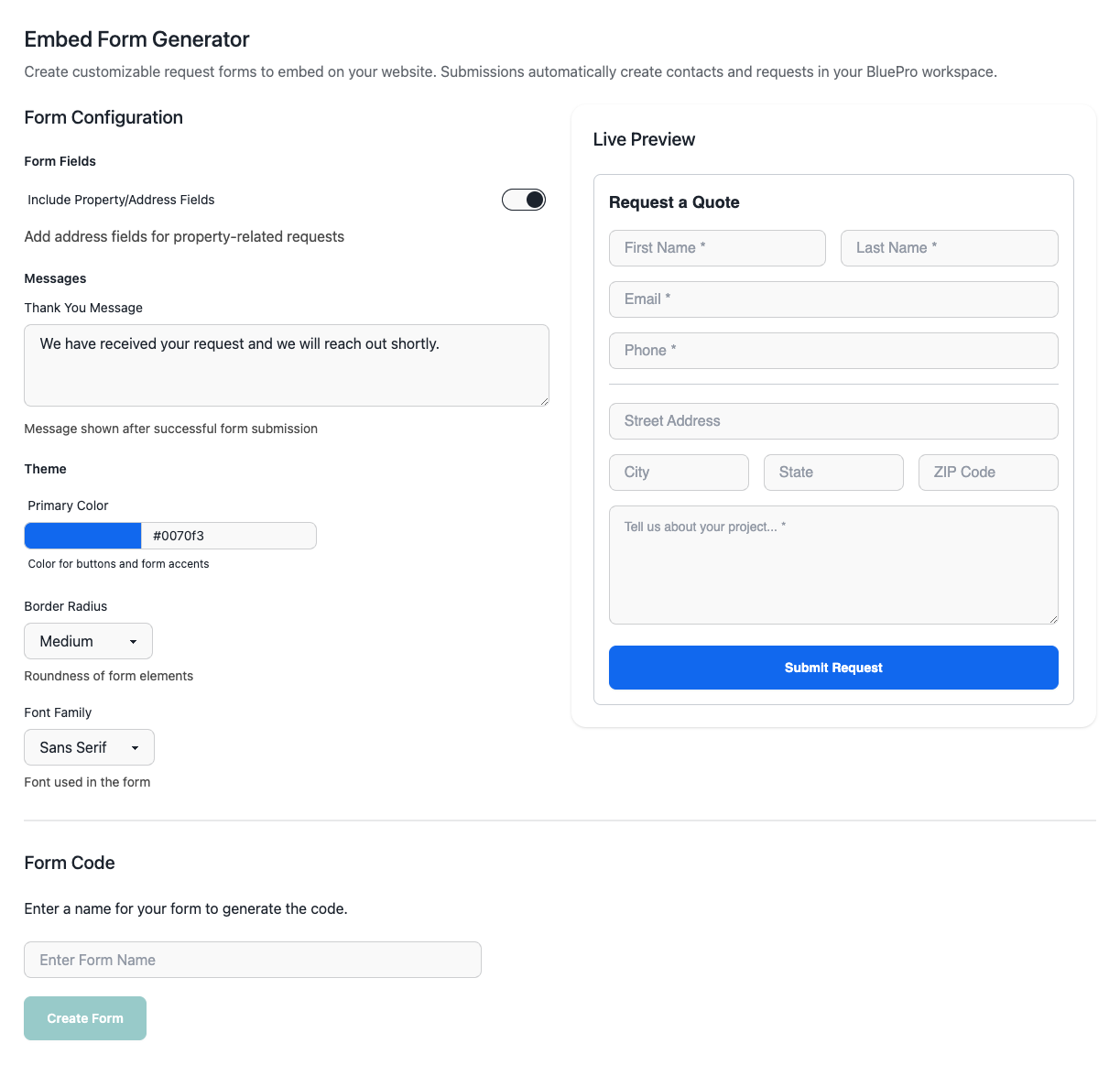 Embedding Request Forms - BlueSuite